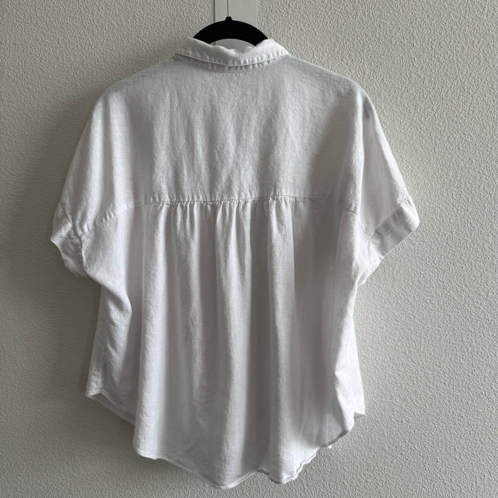 Madewell Linen-Blend Hilltop Shirt Eyelet White Short Sleeve Button Down Coastal - Picture 4 of 12